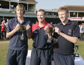 Saggers presents the medals as the young Kent cricketers are honoured