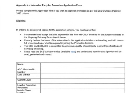 Kent ACO Umpire Promotion Application Form