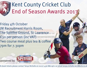 Kent Cricket End of Season Awards – tickets now on sale