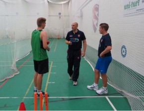 James Tredwell coaches youngsters at Kent Cricket Academy